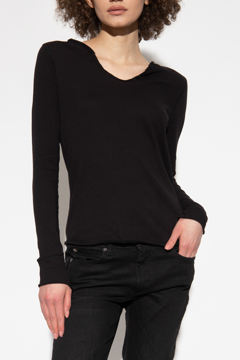 ZADIG & VOLTAIRE カラ ホインテットトゥ シッフアッフ フツ Zadig & Voltaire Silver Cracked Foil Rock Tee in Grey ( XS